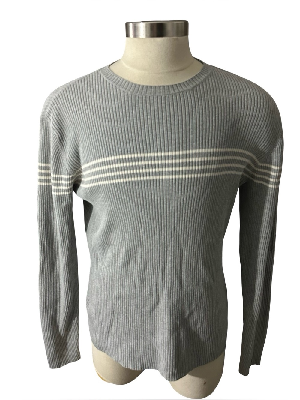 Vtg 90s Polo Jeans Ralph Lauren Sz XL Grey Ribbed Cotton Sweater Chest Stripe